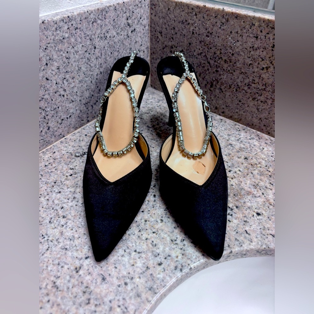 Black Heels with Rhinestone anklets